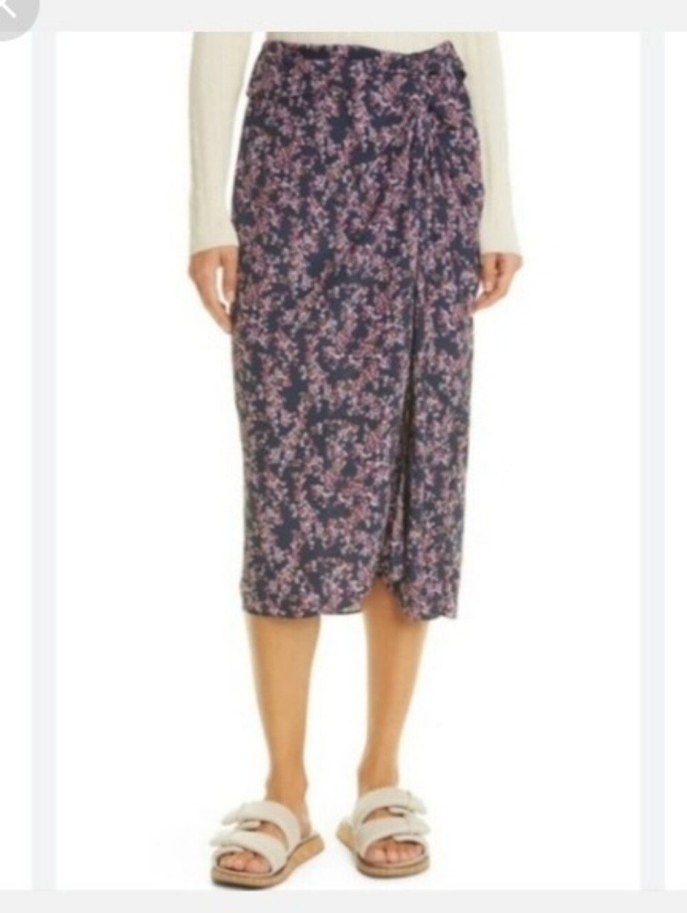 Rag And Bone Silk Floral Midi Skirt in Navy and Pink Size 00